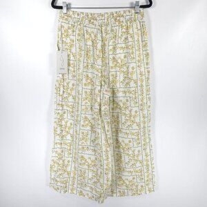 NWT JOIE 100% LINEN Wide Leg Elastic Waist FLORAL‎ Pants with Pockets Size LARGE